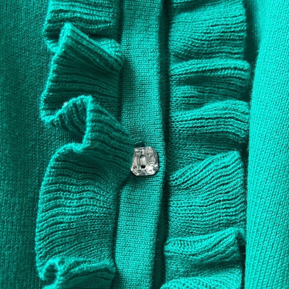 NWT Top Knits for Macys Emerald Green Cotton Blend Rhinestone Buttons  Cardigan - Picture 2 of 4